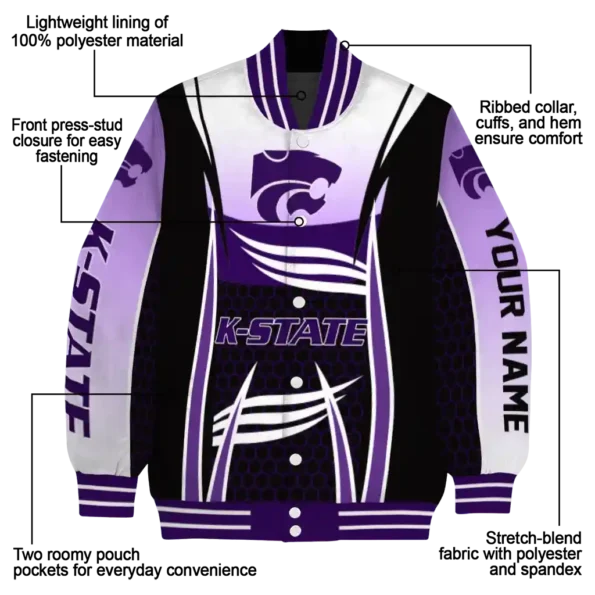 personalized kansas state wildcats mesh effect purple black varsity jacket new arrival.webp