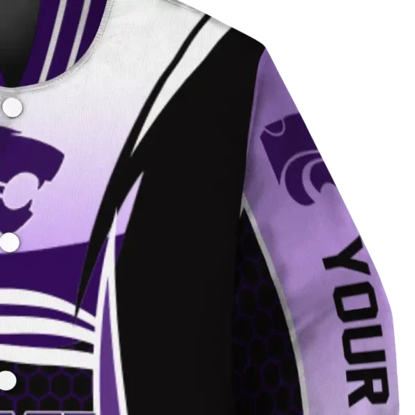 personalized kansas state wildcats mesh effect purple black varsity jacket premium grade.webp