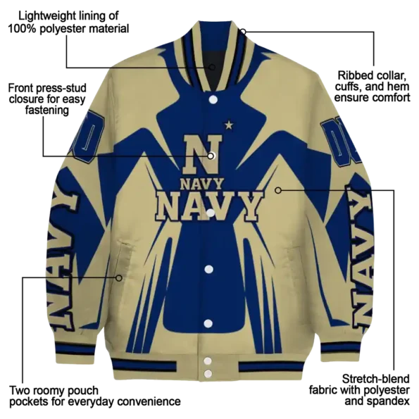 personalized navy midshipmen spider mark blue gold varsity jacket new arrival.webp