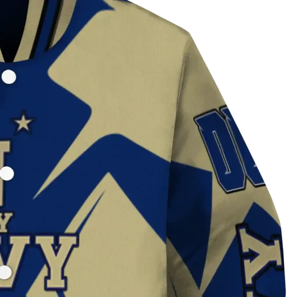 personalized navy midshipmen spider mark blue gold varsity jacket premium grade.webp