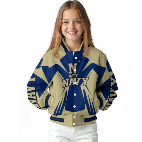 personalized navy midshipmen spider mark blue gold varsity jacket top rated.webp