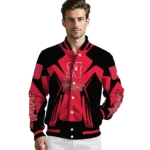 personalized nebraska cornhuskers spider mark red black varsity jacket best selling.webp