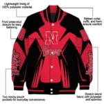 personalized nebraska cornhuskers spider mark red black varsity jacket best selling.webp