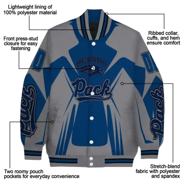 personalized nevada wolf pack spider mark blue grey varsity jacket new arrival.webp