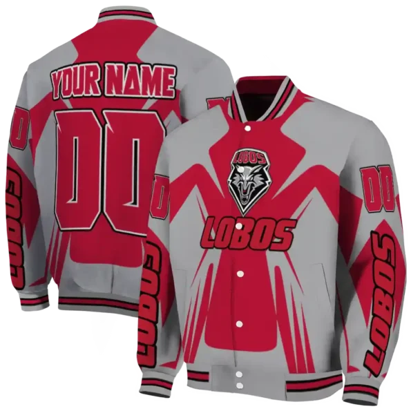 personalized new mexico lobos spider mark red grey varsity jacket fashion forward.webp