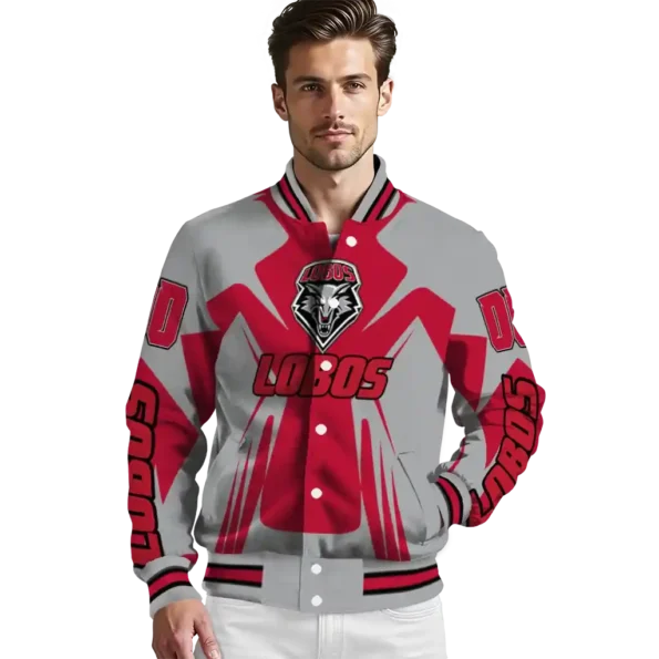 personalized new mexico lobos spider mark red grey varsity jacket high quality.webp