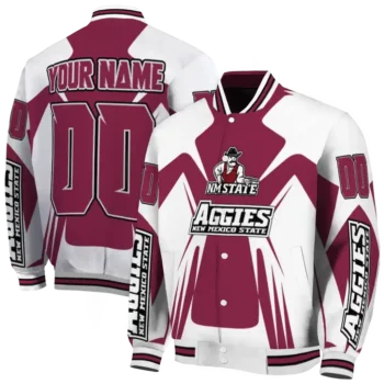 personalized new mexico state aggies spider mark crimson white varsity jacket fashion forward.webp