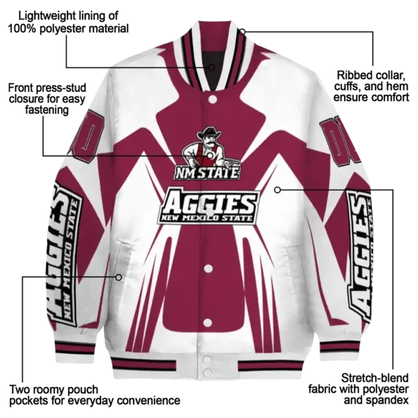 personalized new mexico state aggies spider mark crimson white varsity jacket new arrival.webp
