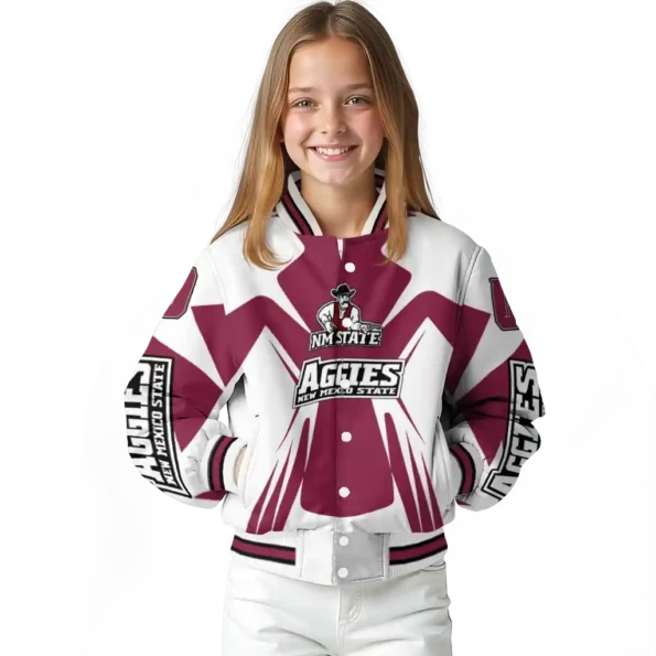 personalized new mexico state aggies spider mark crimson white varsity jacket top rated.webp