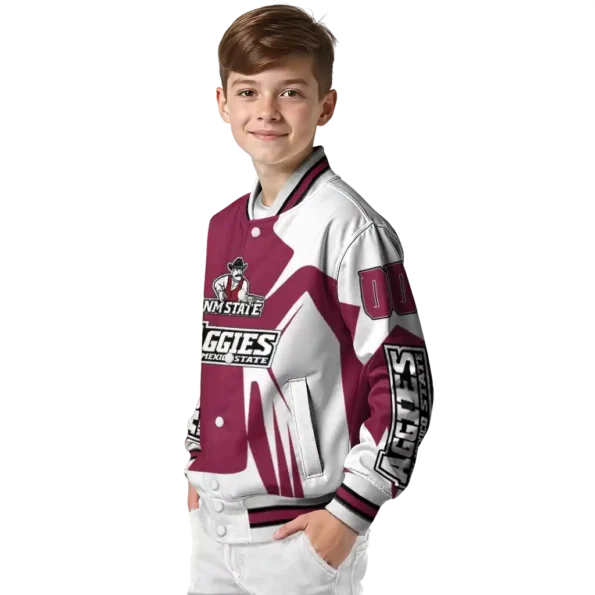 personalized new mexico state aggies spider mark crimson white varsity jacket trendy.webp