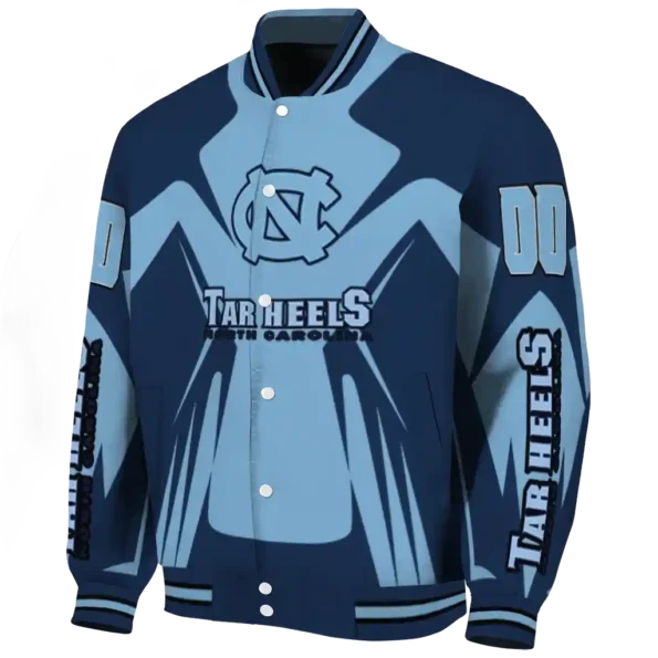 personalized north carolina tar heels spider mark light blue navy blue varsity jacket best selling.webp