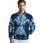 personalized north carolina tar heels spider mark light blue navy blue varsity jacket best selling.webp
