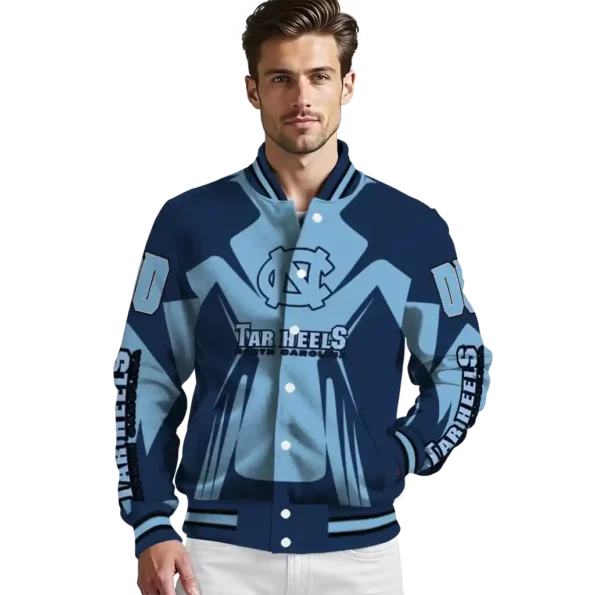personalized north carolina tar heels spider mark light blue navy blue varsity jacket high quality.webp