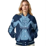 personalized north carolina tar heels spider mark light blue navy blue varsity jacket best selling.webp