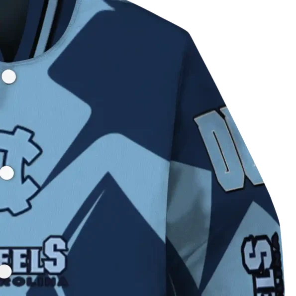 personalized north carolina tar heels spider mark light blue navy blue varsity jacket premium grade.webp