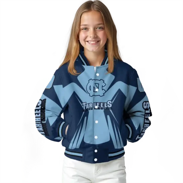 personalized north carolina tar heels spider mark light blue navy blue varsity jacket top rated.webp