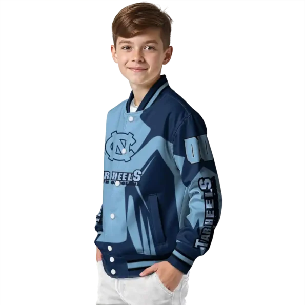 personalized north carolina tar heels spider mark light blue navy blue varsity jacket trendy.webp
