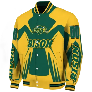personalized north dakota state bison spider mark green yellow varsity jacket best selling.webp