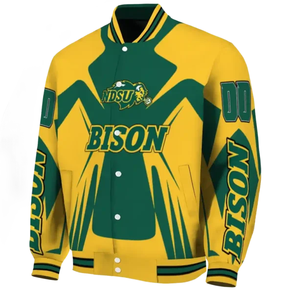 personalized north dakota state bison spider mark green yellow varsity jacket best selling.webp
