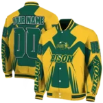 personalized north dakota state bison spider mark green yellow varsity jacket best selling.webp