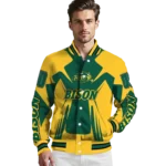 personalized north dakota state bison spider mark green yellow varsity jacket best selling.webp