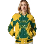 personalized north dakota state bison spider mark green yellow varsity jacket best selling.webp