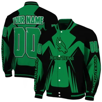 personalized north texas mean green spider mark green black varsity jacket fashion forward.webp
