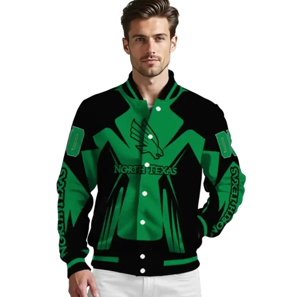 personalized north texas mean green spider mark green black varsity jacket high quality.webp