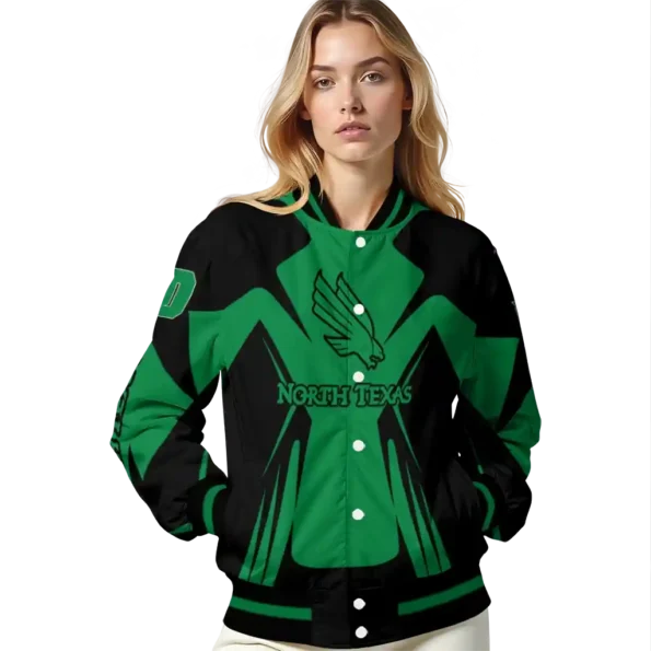 personalized north texas mean green spider mark green black varsity jacket latest model.webp