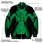 personalized north texas mean green spider mark green black varsity jacket best selling.webp