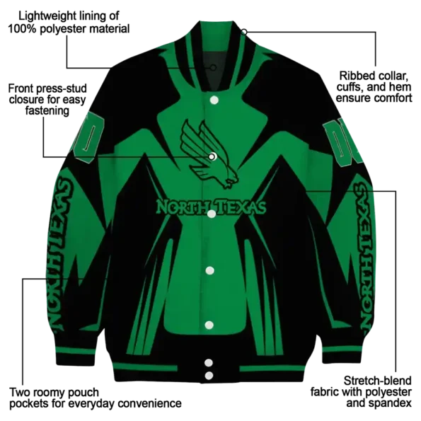 personalized north texas mean green spider mark green black varsity jacket new arrival.webp