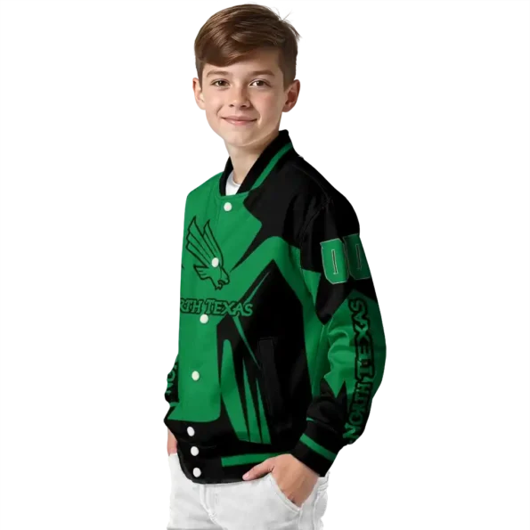 personalized north texas mean green spider mark green black varsity jacket trendy.webp