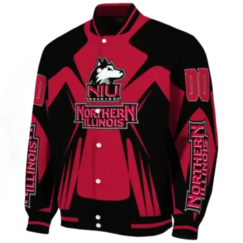 personalized northern illinois huskies spider mark red silver varsity jacket best selling.webp