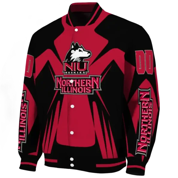 personalized northern illinois huskies spider mark red silver varsity jacket best selling.webp
