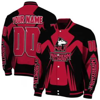 personalized northern illinois huskies spider mark red silver varsity jacket fashion forward.webp