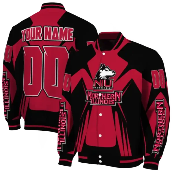 personalized northern illinois huskies spider mark red silver varsity jacket fashion forward.webp