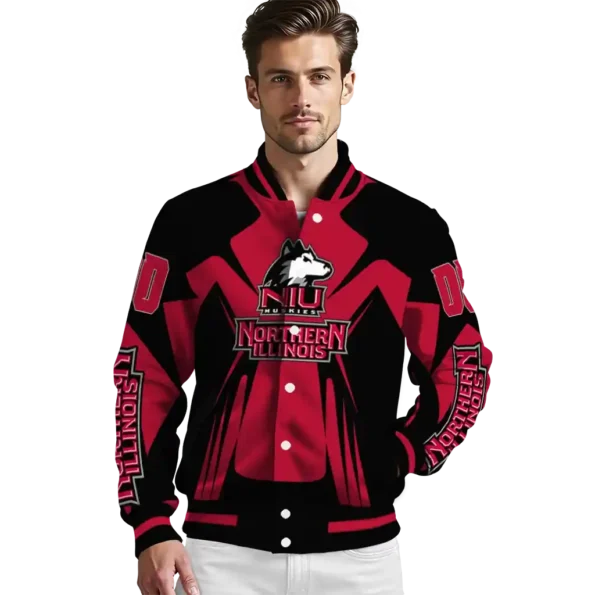 personalized northern illinois huskies spider mark red silver varsity jacket high quality.webp