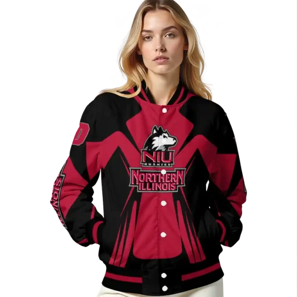 personalized northern illinois huskies spider mark red silver varsity jacket latest model.webp