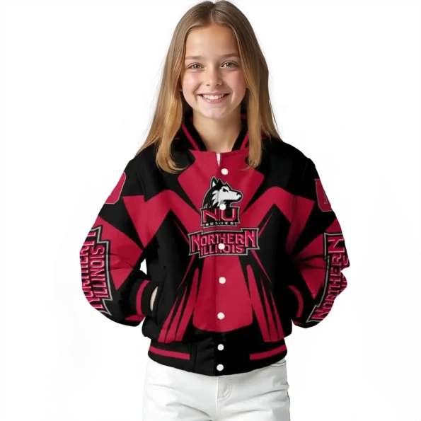 personalized northern illinois huskies spider mark red silver varsity jacket top rated.webp