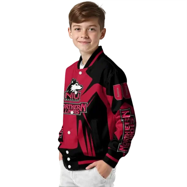 personalized northern illinois huskies spider mark red silver varsity jacket trendy.webp