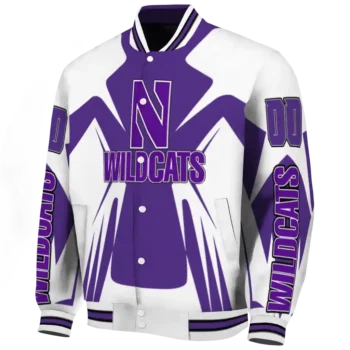 personalized northwestern wildcats spider mark purple white varsity jacket best selling.webp