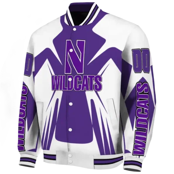 personalized northwestern wildcats spider mark purple white varsity jacket best selling.webp