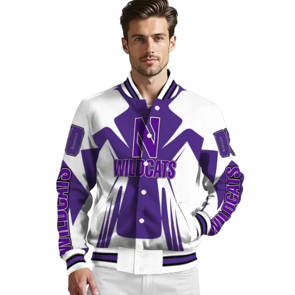 personalized northwestern wildcats spider mark purple white varsity jacket high quality.webp