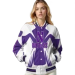 personalized northwestern wildcats spider mark purple white varsity jacket best selling.webp