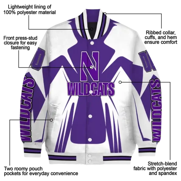 personalized northwestern wildcats spider mark purple white varsity jacket new arrival.webp