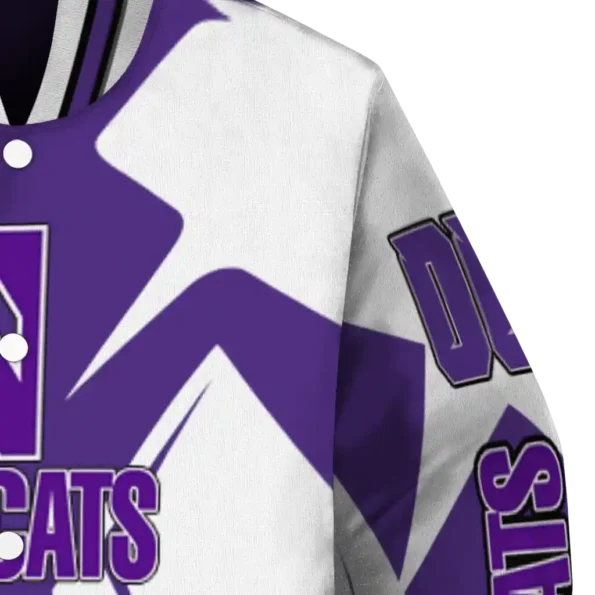 personalized northwestern wildcats spider mark purple white varsity jacket premium grade.webp