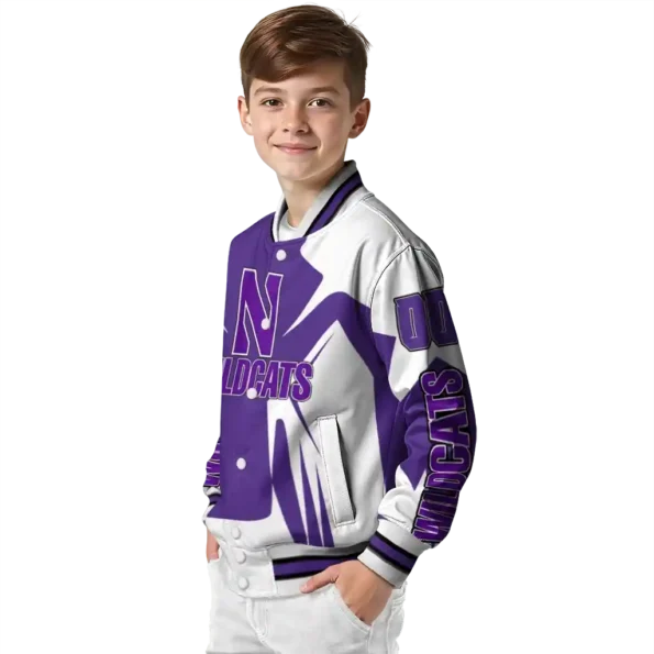 personalized northwestern wildcats spider mark purple white varsity jacket trendy.webp