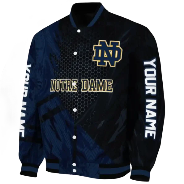 personalized notre dame fighting irish hexagon mesh navy black varsity jacket best selling.webp