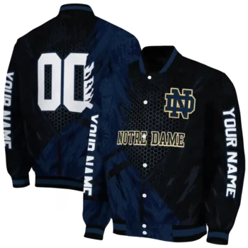 personalized notre dame fighting irish hexagon mesh navy black varsity jacket fashion forward.webp
