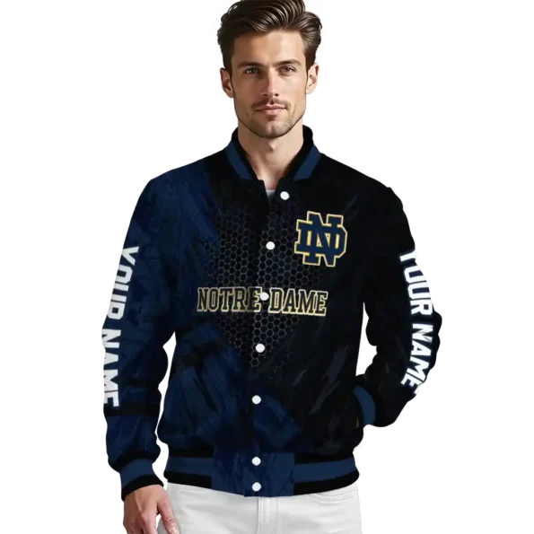 personalized notre dame fighting irish hexagon mesh navy black varsity jacket high quality.webp